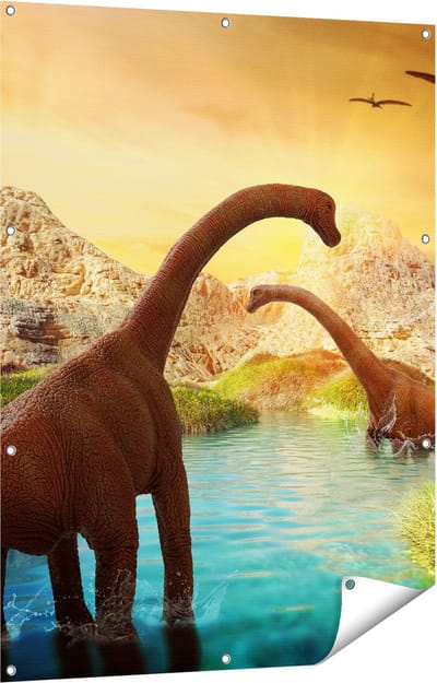 Gards Tuinposter Dinosauri�rs in het Water - Dino's - 90x120 cm - Tuindoek - Tuindecoratie - Wanddecoratie buiten - Tuinschilderij