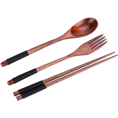 Ensemble de 3 pièces Baguettes Cuillère Fourchette Vaisselle (avec du fil noir)