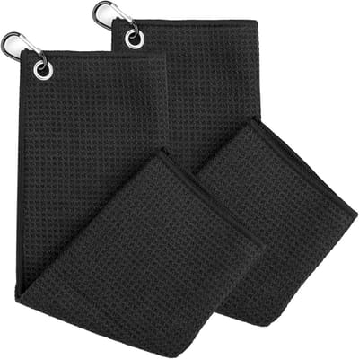 Microfiber Golfhanddoek, golfhanddoek, golfhanddoek, opvouwbaar, met karabijnhaak, voor buitensport, fitness, joggen, fietsen, 2 stuks, 40 x 40 cm (zwart)