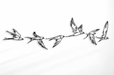 Metalen Wanddecoratie Vogels – 3D Wandkunst – Zwart – 176 x 45 cm