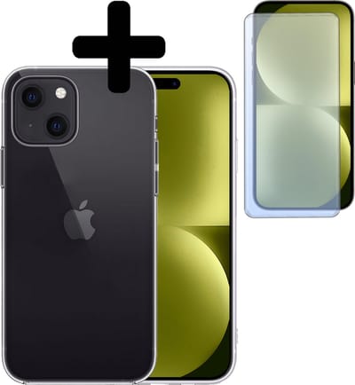 Hoesje - Met Screenprotector - Geschikt voor Apple iPhone 15 - Sterk & Shockproof - Back Cover - Siliconen Case - Telefoon Hoes - Telefoonhoesjes - Transparant