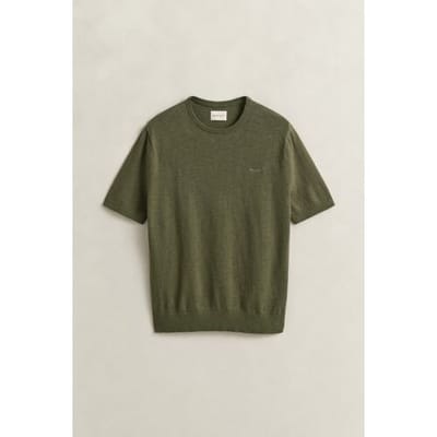 Gant Trui Slub Cotton Linnen Short Sleeve Crew Neck Dry Herb Green / male