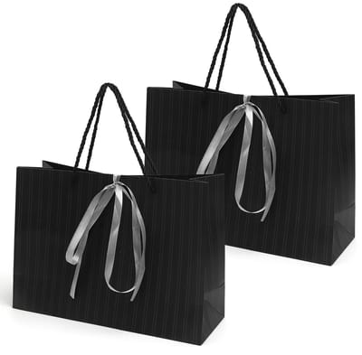 Dailygoods- Cadeauzakje met handgrepen - Donkergrijze geschenkzakjes - Set van 2 - Papieren zakjes - Afmetingen 28x20x10 cm - Geschikt voor verjaardag/feest - Geschenkzak