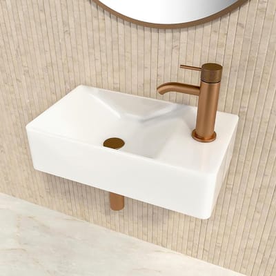 Kleine Wastafel - Keramiek Wasbak - Ruimte Besparen - Volledig Geglazuurd - 38x22 cm - Wit