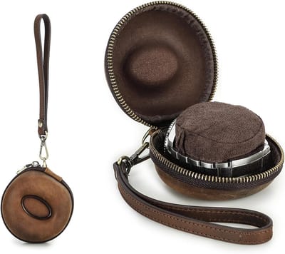 Leren Horlogekoffer met Afneembare Handgreep voor 1 Horloge - Draagbare Organizer met Rits voor Horloges tot 54mm (Koffie)