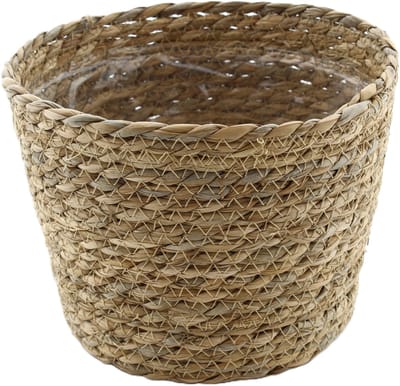 VD Leeden Planten of bloemen mand - rond - zeegras gevlochten - D22 x H18 cm - plantenmand - bloempot - bloemenmand