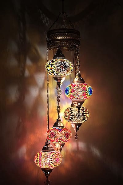 Turkse Lamp - Hanglamp - Mozaïek Lamp - 5 Bollen - Authentiek Handgemaakt in Diverse Kleuren