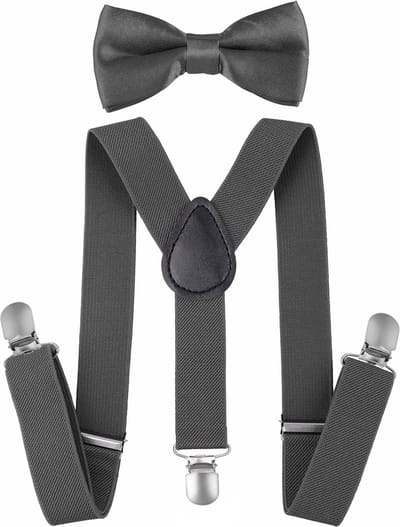 Fako Fashion - Kinder Bretels Met Vlinderstrik - Kinderbretels - Vlinderdas - Strik - Effen - 65cm - Donkergrijs
