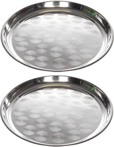 Cosy & Trendy Dienblad - 2x - RVS - rond - 36 cm - zilver - hapjes serveren - servies