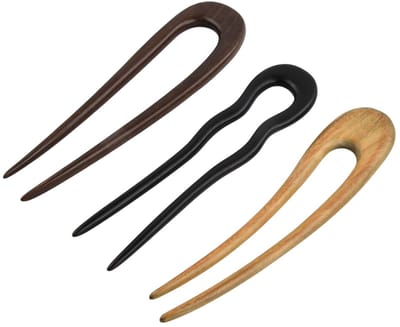 3 stuks U-vormige haarspelden, Franse broche set, houten staaf van hout, 3 kleuren, veilige grip voor knot, ideaal voor dagelijks avondfeest