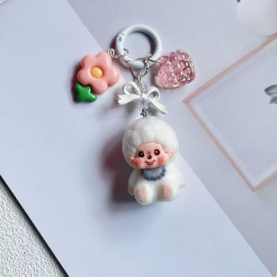 Porte-clés Monchichi floqués avec nœud Mignon porte-clés Monchichi pendentif pour sacs Sacs anime Charme porte-clés Pendentif pour sac de filles Cadeaux gray