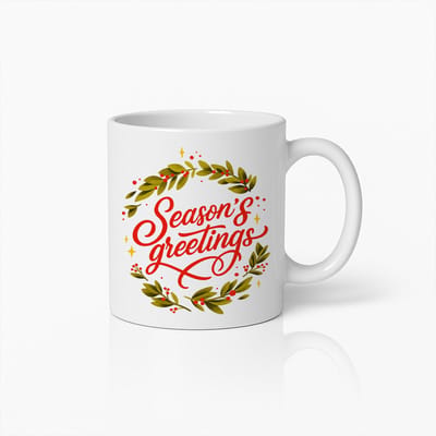 Season’s Greetings Mok 330ml – Feestelijke Kerst Koffiebeker, Elegant Cadeau voor Familie, Vrienden en Collega’s
