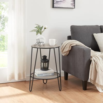 Ronde Bijzettafel Zwart en Eikenkleurig - Set van 2 Niveaus - Multifunctioneel als Nachtkastje