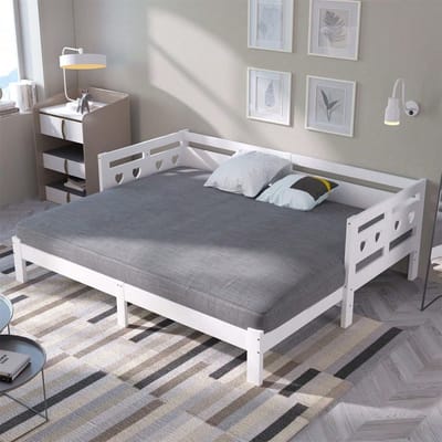 Uitschuifbaar Bed - Dagbed Slaapbank - Flexibel Slapen - Hartvormige Bodem - 90x200cm - Wit