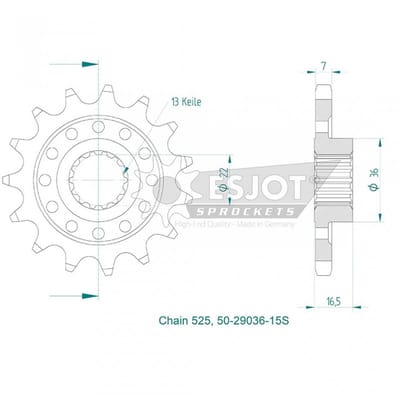 Pignon sortie boite Esjot pour moto Ducati 1100 Hypermotard Evo Sp 15 x 525