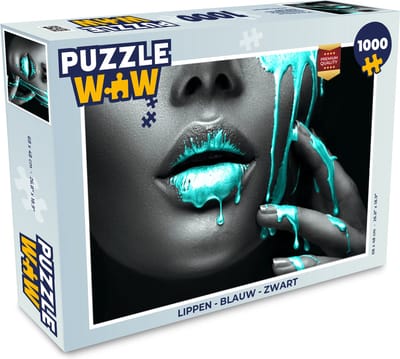 Puzzel Lippen - Blauw - Zwart - Legpuzzel - Puzzel 1000 stukjes volwassenen