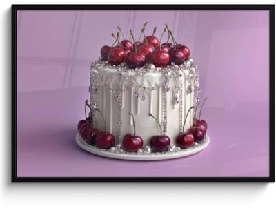 Poster in lijst - Fotolijst 120x80 cm - Posters - Taart - Kersen - Juwelen - Rood - Posterlijst zwart - Decoratie - Wanddecoratie woonkamer - Muurdecoratie slaapkamer
