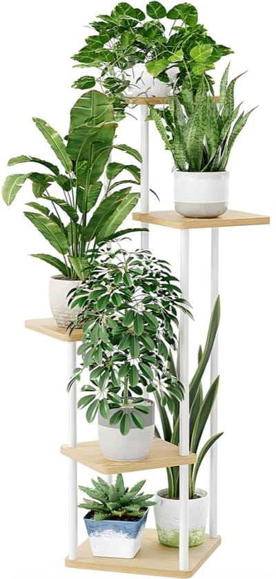 KAD® Plantenrek - Plantenstandaard Binnen - Decoratieve Plantenstandaard - Wit - 30cm x 30cm x 107cm