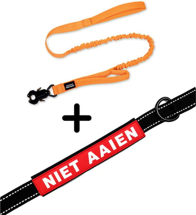 Always Prepared® Pro Hondenriem met Sleeve Niet Aaien | Elastische Hondenriem | 120 tot 150 cm | Frog Clip | Dubbel Handvat | PVC Waarschuwingssleeve