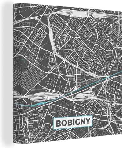 Canvas Schilderij Plattegrond – Bobigny – Stadskaart – Kaart – Frankrijk - 20x20 cm - Wanddecoratie