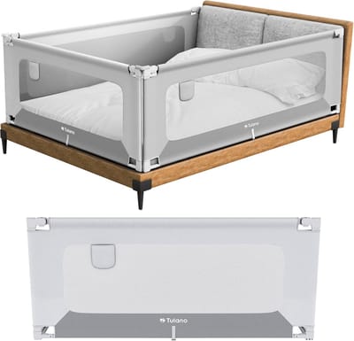 Tulano Cover 46 - 160 cm - Veilig Baby Bedhekje - Uitvalbeschermer Uitvalbeveiliging - Wit/Grijs