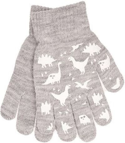 Grijze kinder handschoenen voor kinderen jongens boys met witte dinosaurus print winter kids