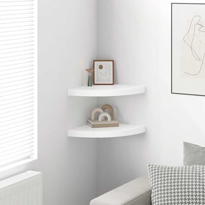 vidaXL - Hoekschappen - zwevend - 2 - st - 35x35x3,8 - cm - MDF - hoogglans - wit