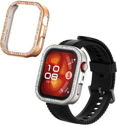 kwmobile 2x kunststof horloge rand bescherming geschikt voor Huawei Watch Fit 4 Pro Beschermhoes - Glitter beschermhoesje zilver / roségoud