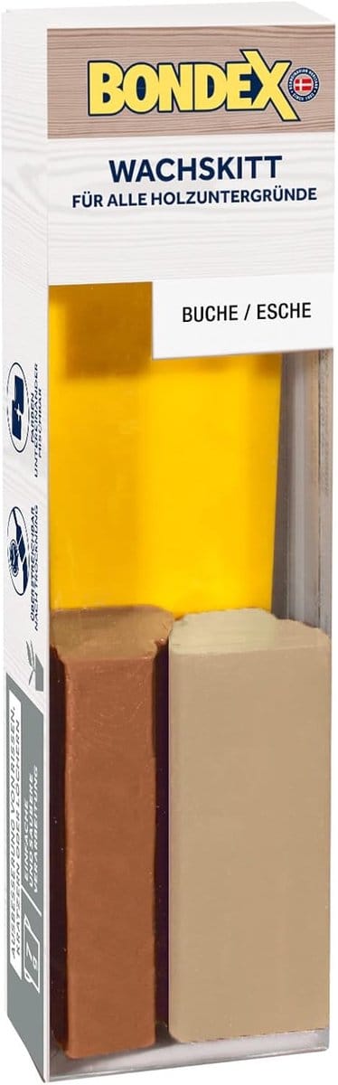 Bondex Wasplamuur Beuken/Essen 7 g Blok | Repareert scheuren, krassen of gaten | Eenvoudige en schone verwerking en toepassing | Overschilderbaar na droging | Inclusief kunststof spatel | Houtpasta | Houtvulling