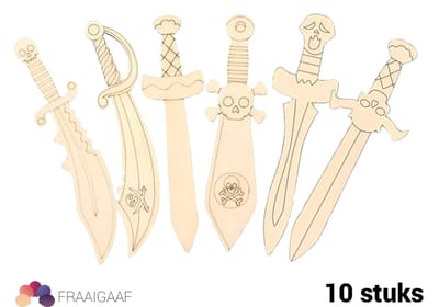 Houten zwaarden - 10 stuks - Versier je eigen houten zwaard - Knutselpakket piratenfeest - DIY knutselset kinderfeestje – Piraten feest knutselset - Knutselen met kinderen - Knutselen voor vaderdag - Cadeau voor papa