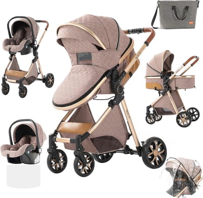 3-in-1 Kinderwagen Combi voor Pasgeborenen - Multifunctioneel Reissysteem en Opvouwbare Buggy