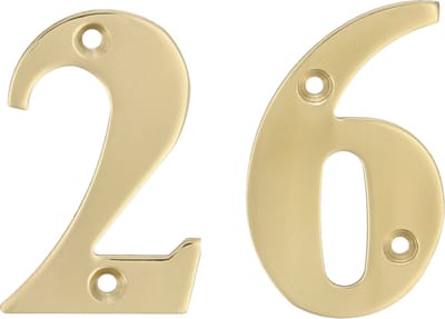 AMIG Huisnummer 26 - massief messing - 10cm - incl. bijpassende schroeven - gepolijst - goudkleur