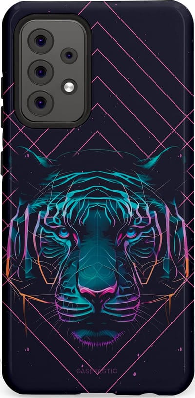 Casetastic hoesje geschikt voor Samsung Galaxy A52 (2021) 5G / Samsung Galaxy A52 (2021) 4G - Dubbellaagse bescherming - Neon Tijger - Fashion Case - Donkerblauw