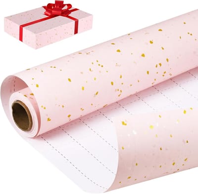 Roze Cadeaupapier, 43cm x 10m Goudfolie Kraftpapier Rol, Luxe Matte Verpakking voor Verjaardag, Kerst en Bruiloft