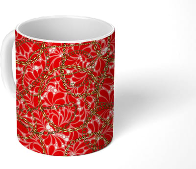 Mok - Koffiemok - Patronen - Goud - Ketting - Rood - Mokken - 350 ML - Beker - Koffiemokken - Theemok