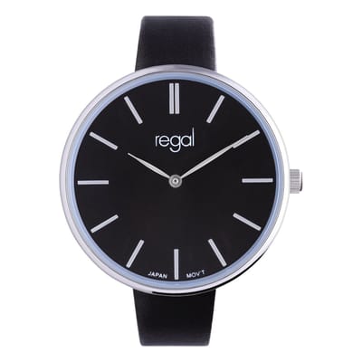 Lucardi Dames Regal dames horloge met zwarte band - Horloge - PU leer - Zwart - 37.80 mm