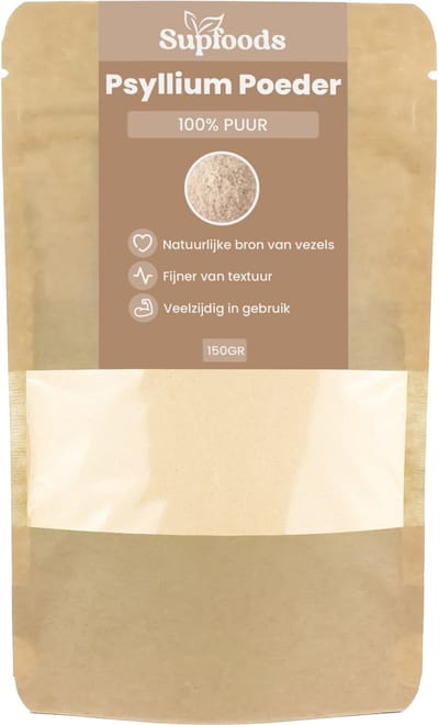 Psylliumvezels 100% Puur - 150gram - Psyllium Husk Poeder is Bron van IJzer, Magnesium en Calcium - Natuurlijk Vezel Supplement