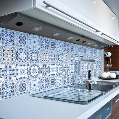Zelfklevende tegelmuurstickers voor keuken en badkamer - 9 cementtegelstickers, Azulejos Renatino-stijl - 9 stickers, 10x10 cm