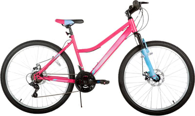 Dames mountainbike – Voor recreatief gebruik / MTB-liefhebbers – 18 versnellingen, voorvorkvering, dubbele mechanische schijfremmen – Aluminium, roze, 66 cm