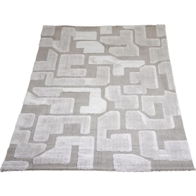 Vloerkleed Liana Beige 240 x 340 cm - Design Hoog-Laag Vloerkleed met Grafisch Labyrint Patroon in Scandinavische / Japandi Stijl