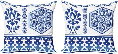 ABAKUHAUS Blauw-Wit decoratieve kussenhoes 60x60 cm – 2-pack