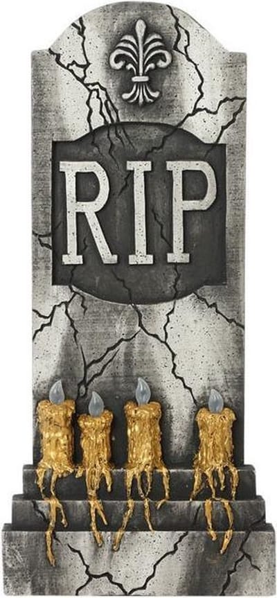 Horror kerkhof decoratie grafsteen - kaarsen met licht - 93 x 42 cm - Halloween feestdecoratie en versiering