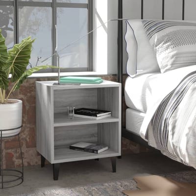 vidaXL - Nachtkastje - met - metalen - poten - 40x30x50 - cm - grijs - sonoma - eiken