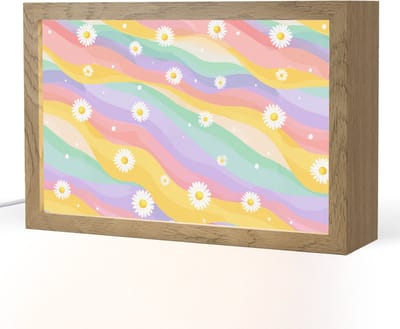 Nachtlampje 30x20 cm - Kinder lampje - Madeliefjes - Kleurrijk - Pastel - Tafellamp kinderkamer - Slaapkamer lamp - Bedlamp kinderen - Kinderlampje stopcontact - Wandlamp babykamer - Nachtlampjes