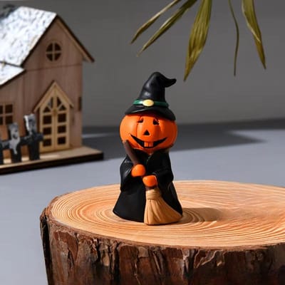 Halloween Fun Pumpkin Festival Party Home Desktop Atmosphere Decoration Ghost Witch Doll Festival Ghost Doll Mini Resin Ornament black