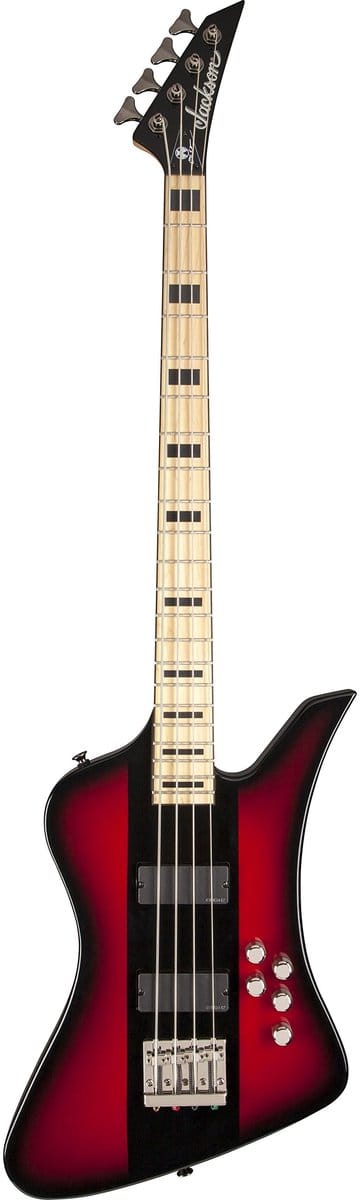 Jackson Dave Ellefson Kelly Bird IV RS rood Burst/zwart Centerstripe - Elektrische basgitaar