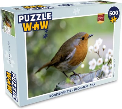 Puzzel Roodborstje - Bloemen - Tak - Legpuzzel - Puzzel 500 stukjes