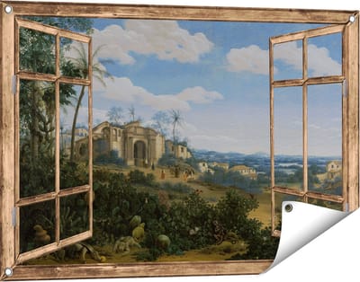 Gards Tuinposter Doorkijk Gezicht op Olinda, Brazilië - Frans Jansz. Post - 90x60 cm - Tuindoek - Tuindecoratie - Wanddecoratie buiten - Tuinschilderij