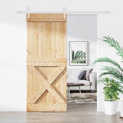 vidaXL - Schuifdeur - 100 - x - 210 - cm - Massief - grenenhout - Natuurlijk - en - Wit