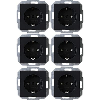 Kopp Inbouwstopcontact Athenis Randaarde 1-polig Zwart Ip20 6 Stuks